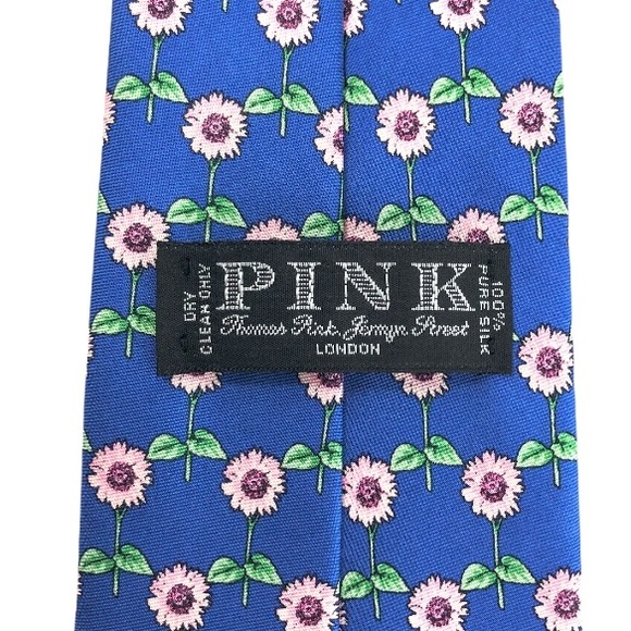 Thomas PINK Men's Neck Tie Blue with Pink Flowers 100% Silk made in Engl… - Picture 8 of 12